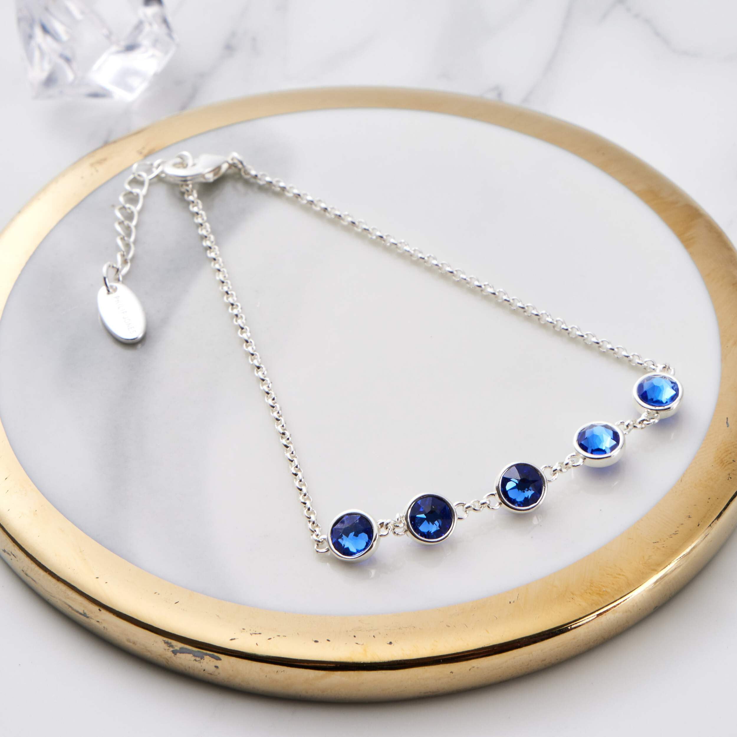 Philip Jones Zircondia Crystal Bracelet - Elegant Dark Blue for Parties & Gifts