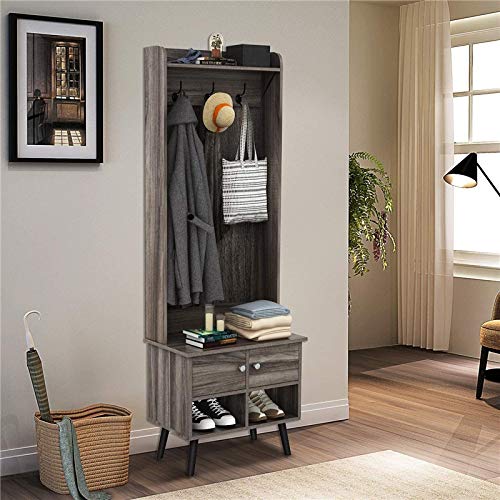 DFGH Sturdy Entryway Hall Tree Coat Rack with Shoe Storage & Bench - Perfect for Mudroom, Foyer & Home Organization (Multiple Colors Available)