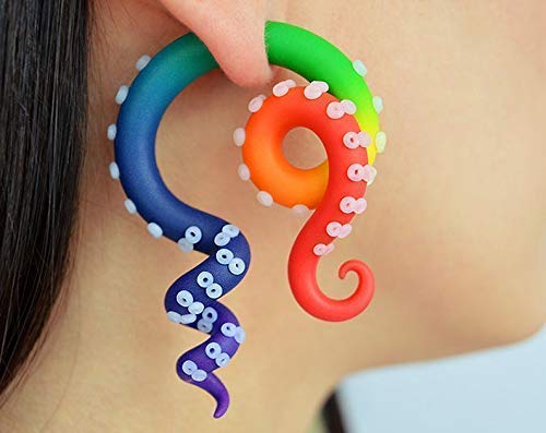 Rainbow Tentacle Earrings - LGBTQ+ Pride Octopus Earrings for Men & Women - Gay Bar, Club & Party Accessories - Unique Pride 2022 Outfit Jewelry Gift for Gay Pride Events & Festivals