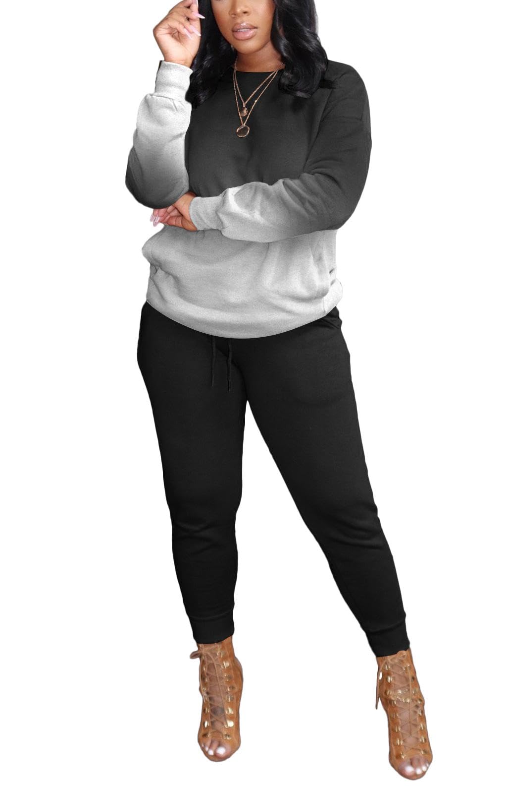 HBQ Women's Two Piece Outfits - Long Sleeve Casual Sweatsuits & Jogger Tracksuits Lounge Sets with Pockets | Comfy Loungewear for Home, Gym & Running