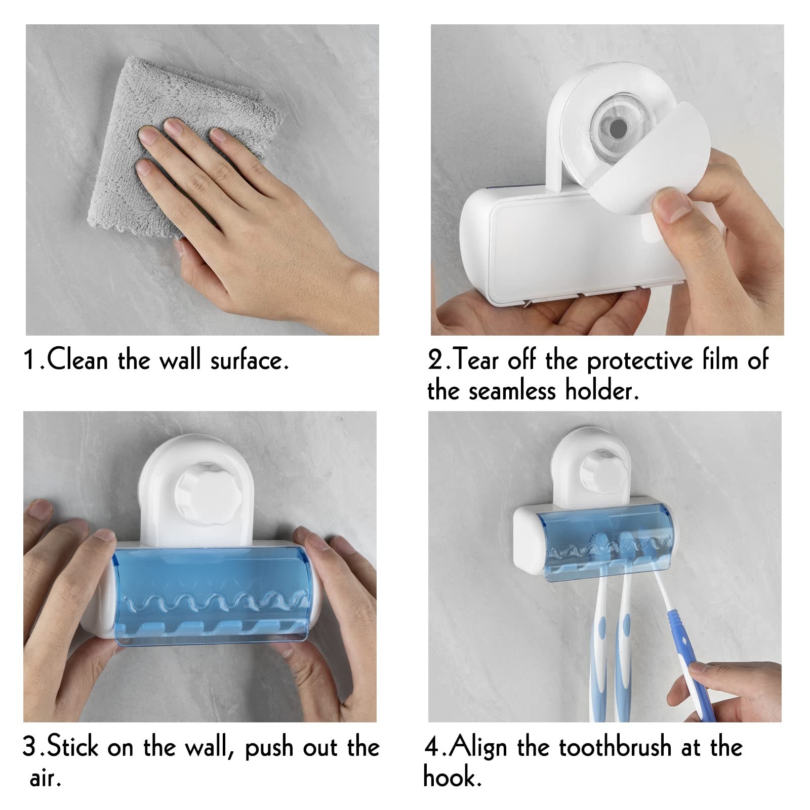5-Slot Self Adhesive Toothbrush Holder with Cover - Wall Mounted Bathroom Organizer for Shower, Dorm & Cabinet - Space Saving Toothbrush Storage Rack for Home, RV & Travel Use