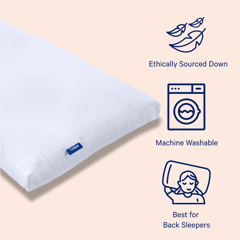 Premium Casper Sleep Down Pillow - King Size White Goose Feather Pillow for Side, Back & Stomach Sleepers - Luxury Bedding for Hotels, Guest Rooms & Home Use