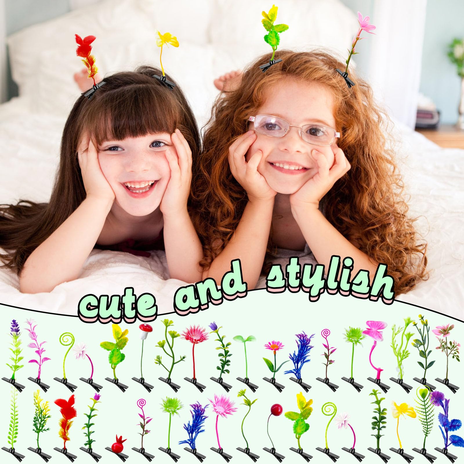 60 Pcs Mixed Style Bean Sprout Hair Clips - Floral Plant Hairpins for Women & Girls - School, Home & Party Hair Accessories - Perfect for Daily Wear, Weddings & Special Occasions
