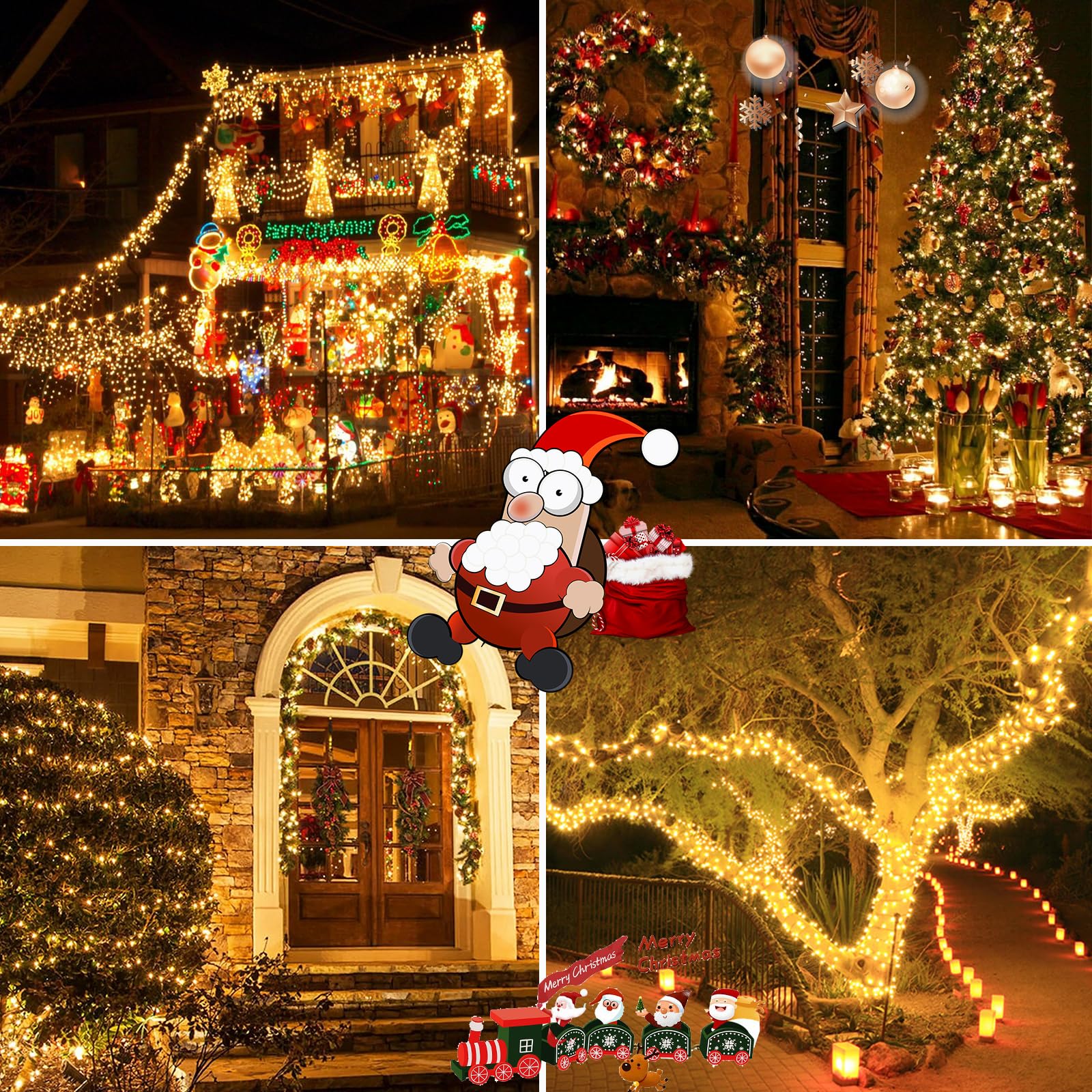 2 Pack 200 LED Solar String Lights Outdoor - Waterproof Solar Christmas Lights with 8 Lighting Modes - Perfect for Xmas Tree, Wedding, Party, Garden, Patio & Backyard Decorations (Warm White)