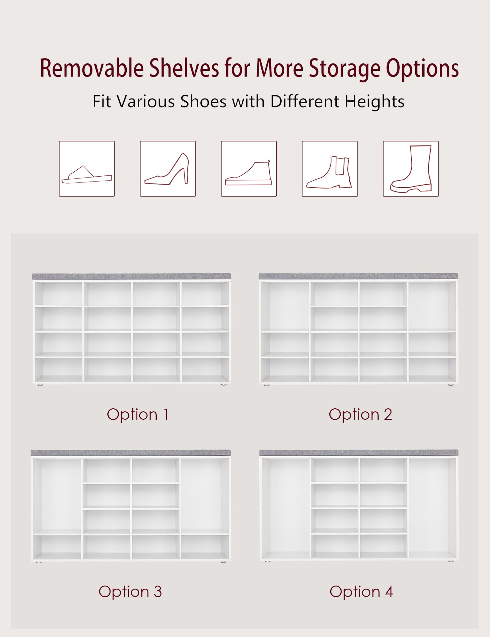 DINZI LVJ 16-Cubby Shoe Storage Bench with Cushion, Adjustable Shelves, Multifunctional Entryway Organizer - Perfect for Mudroom, Hallway, Living Room, Bedroom & Garage (White) | Space-Saving Shoe Rack & Seating Solution for Home Organization