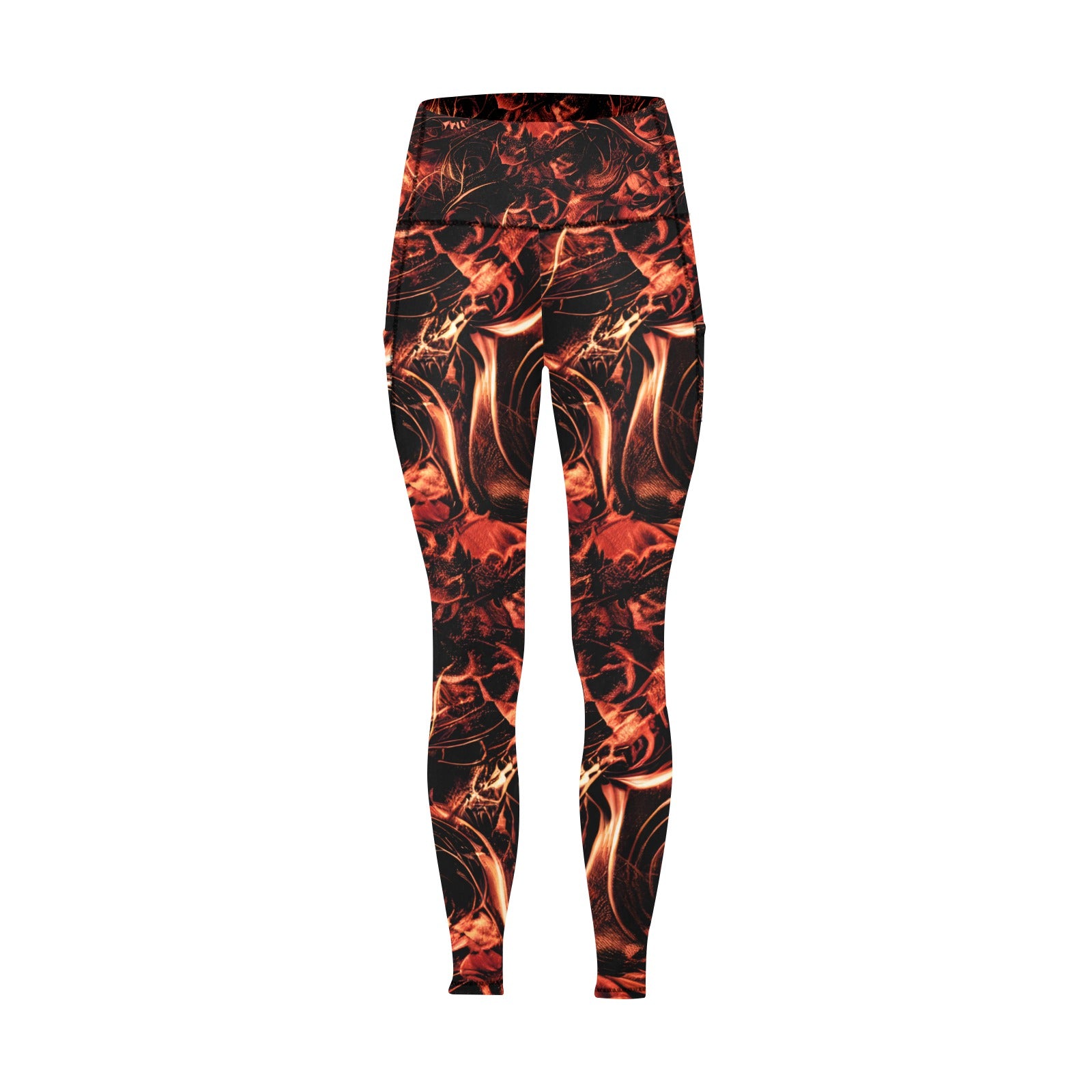 Fire Storm High-Waisted Yoga Leggings with Pockets - Women's Workout Running Gym Tights for Yoga, Pilates & Lounge Wear