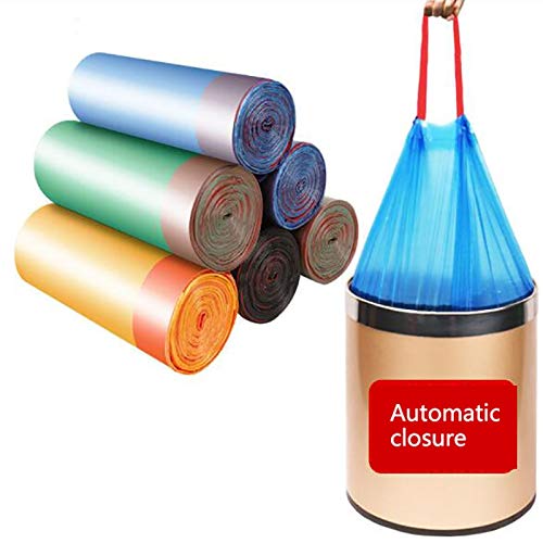 HLWJ Supplies Auto Close Garbage Bags - Thickened Leak Proof Disposable Trash Bags for Kitchen, Household & Office Use - 5pcs Random Colors - Ideal for Waste Disposal, Cleaning & Storage