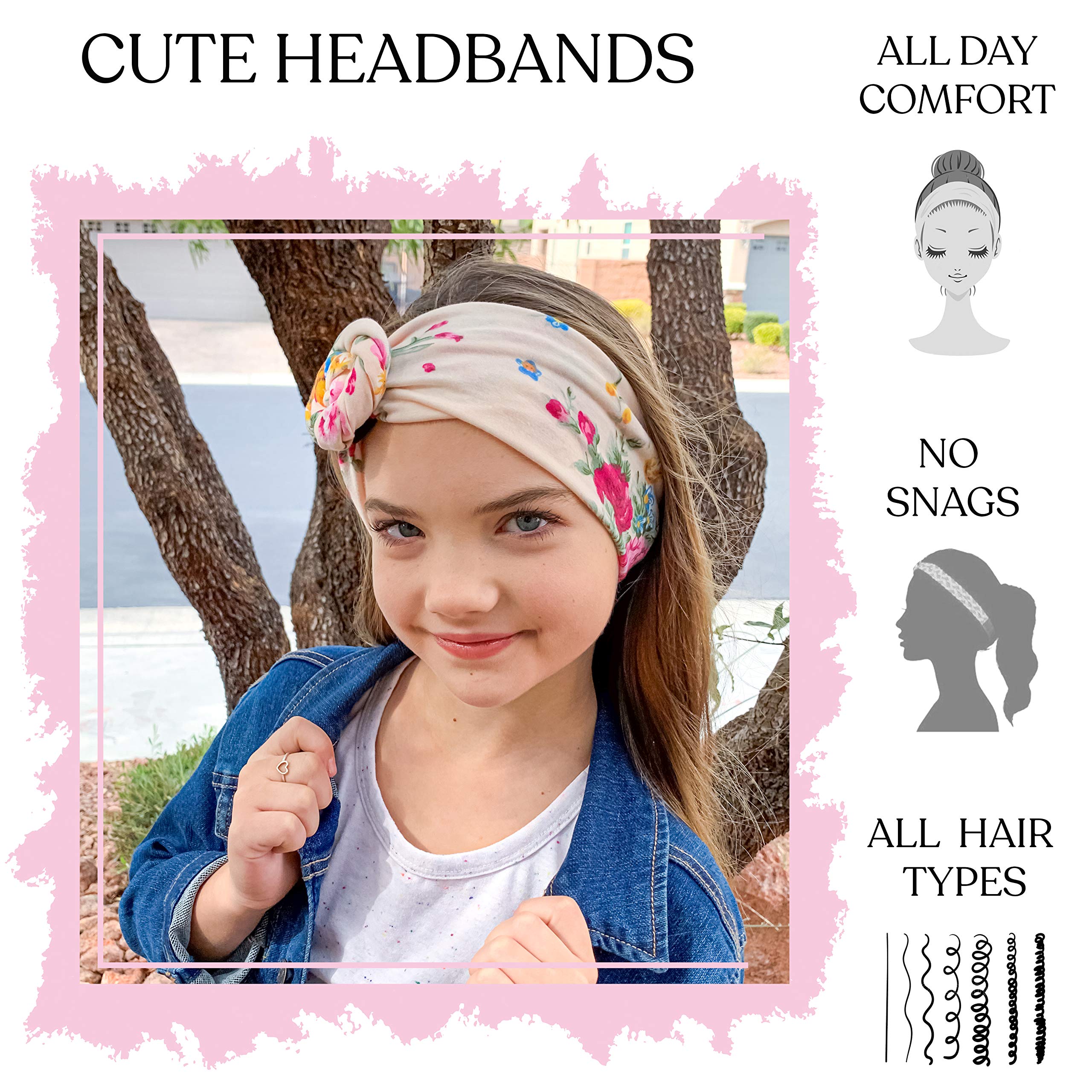 FROG SAC 4-Pack Floral Headbands for Girls & Women | Stretchy Flower Headwraps for Teens & Adults | Soft Rose Bun Headbands | Cute Comfortable Fashion Hair Accessories for Everyday Wear, Parties & Photos