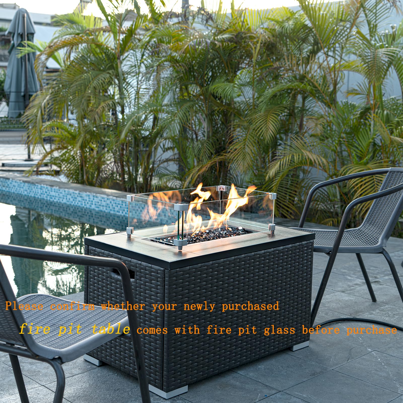 GASPRO 35 lbs Black Fire Glass Rocks for Propane Fire Pit - 1/2 Inch Reflective Fireplace Glass for Outdoor Fire Pit Table - Perfect for Patio, Backyard, and Garden Decor