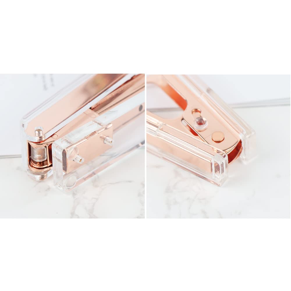 Rose Gold & Clear Acrylic Office Stapler and Staple Remover Set - Premium Executive Desk Stapler with Remover Tool for Paper Documents, School & Office Supplies - Perfect for Home Office, School Projects & Professional Workspaces