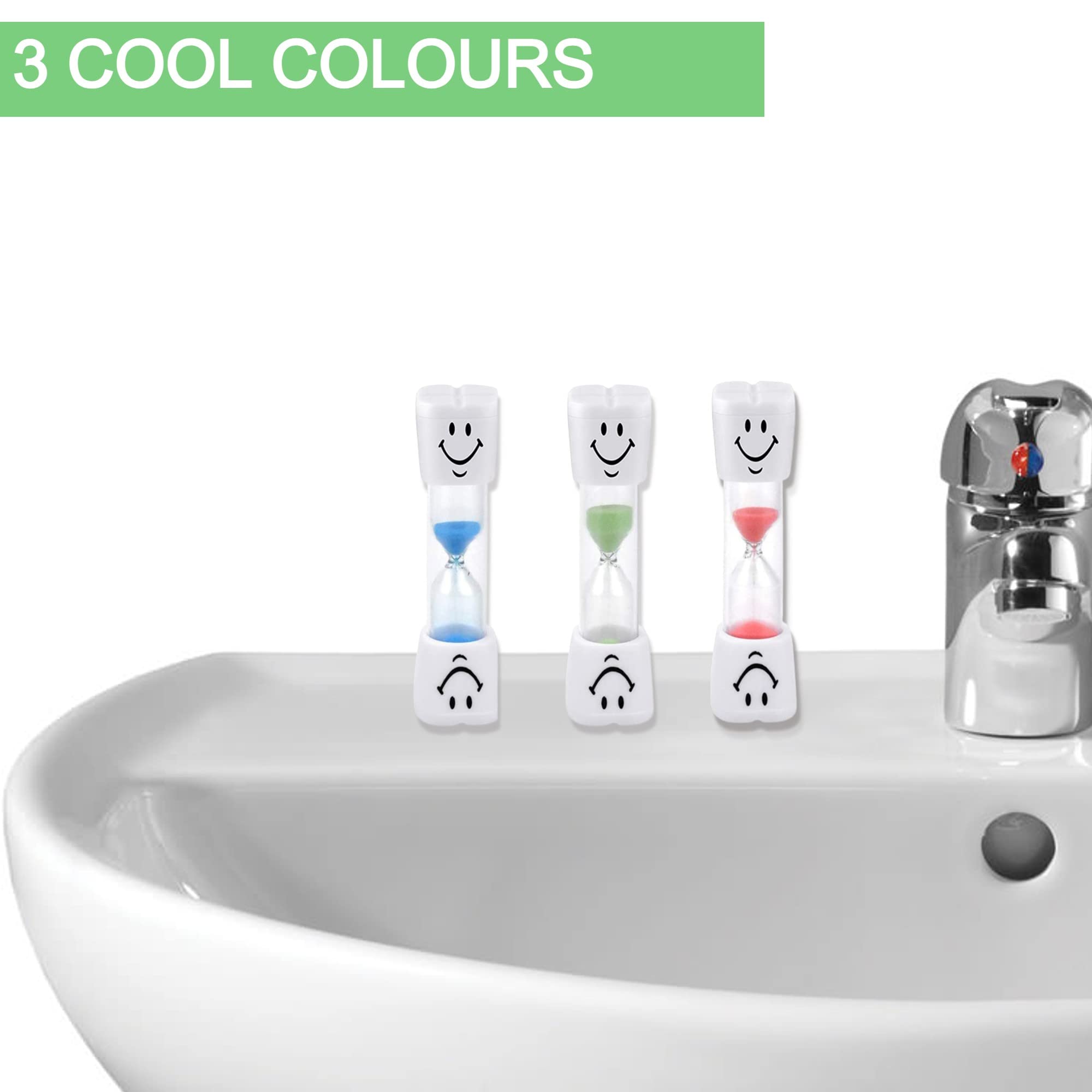 3-Piece Tooth Brushing Sand Timer Set for Kids - 2-Minute Dental Timer in Blue, Green & Red | Fun Oral Hygiene Tool for Healthy Teeth | Perfect for Bathroom, Travel & Montessori Learning