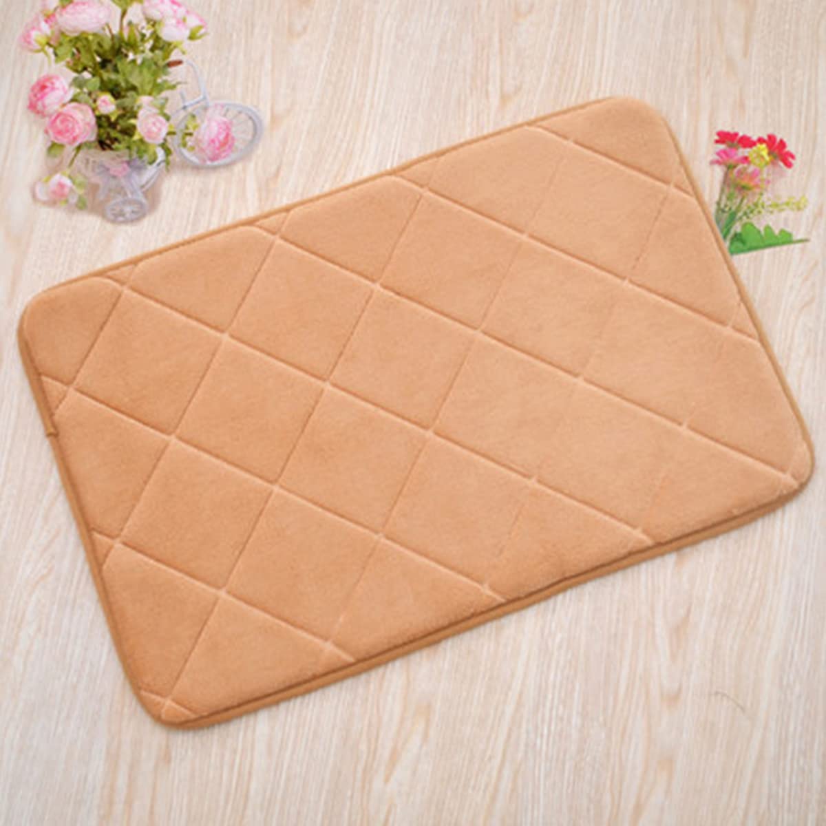 Premium Memory Foam Bath Mat - Ultra Absorbent, Non-Slip & Quick-Dry Bathroom Rug - Super Soft Coral Velvet Surface - Machine Washable (16x24 Inch, Khaki) - Perfect for Bathroom, Shower & Spa Relaxation