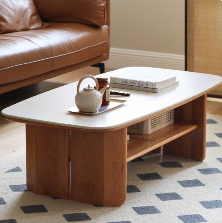 Premium Black Walnut & Cherry Solid Wood Coffee Table - Handcrafted Rustic Modern Living Room Centerpiece for Home Decor & Entertainment Spaces