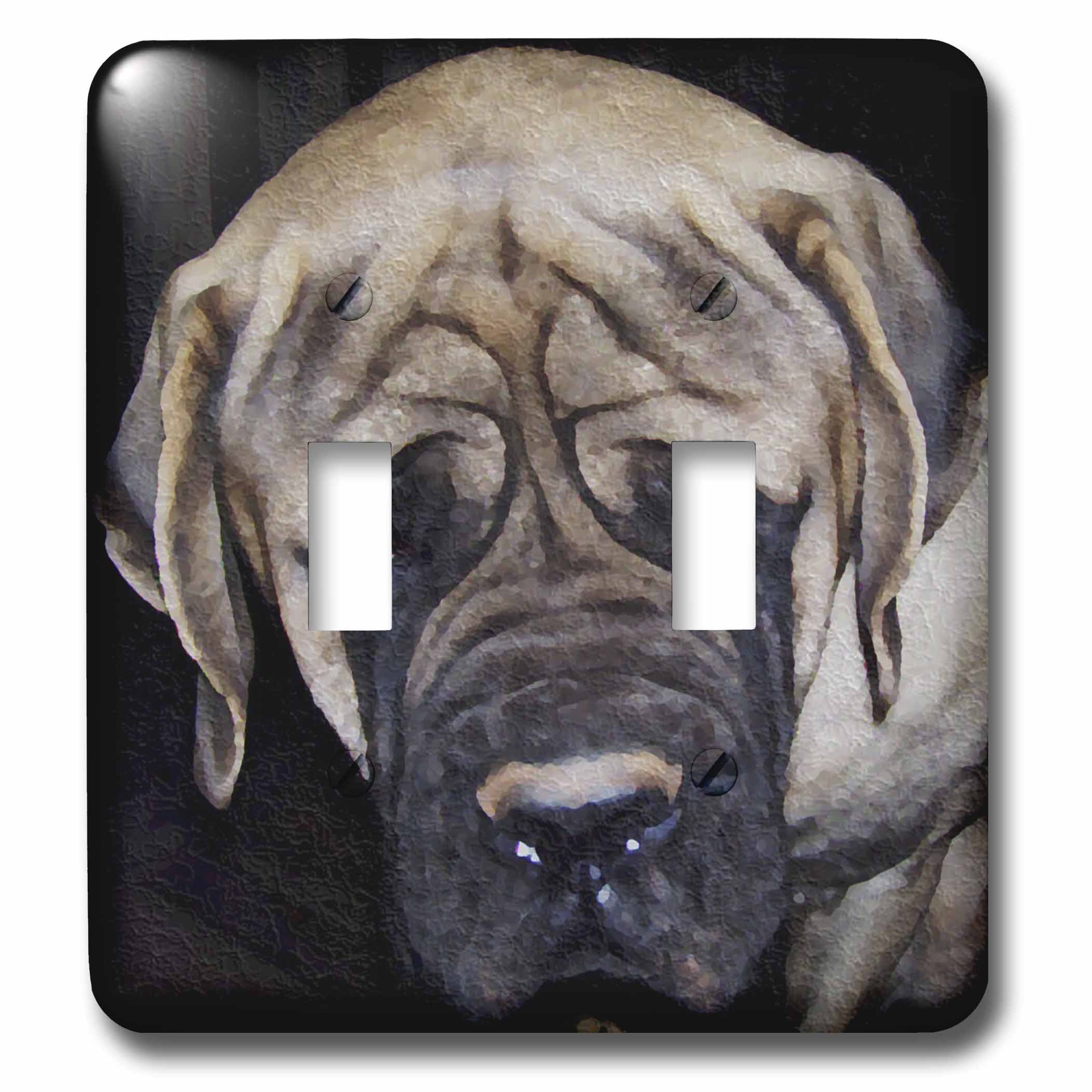3dRose Mastiff Oil Painting Double Toggle Switch - Vintage Dog Art Wall Decor for Living Room, Bedroom & Office