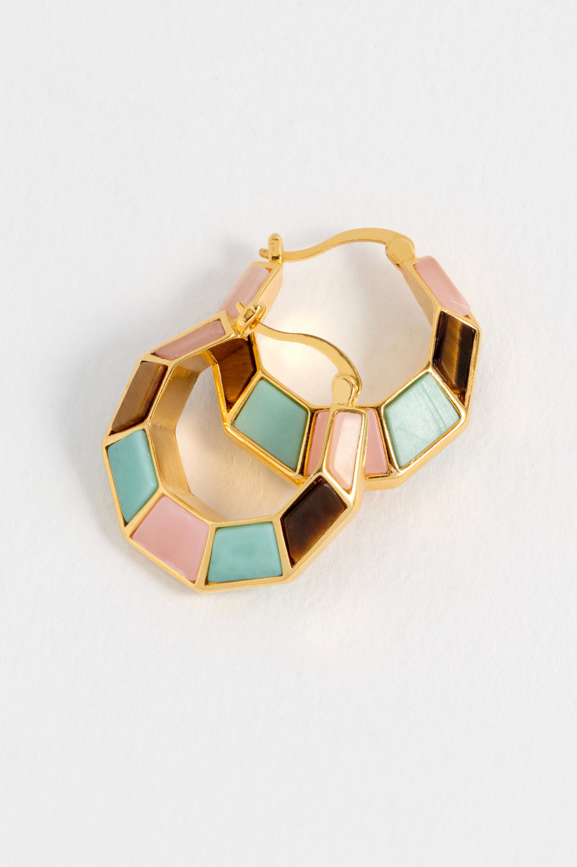 Mixed Gemstone Octagon Hinge Hoop Earrings - Dainty Boho Jewelry for Women - Perfect for Parties, Weddings & Everyday Wear
