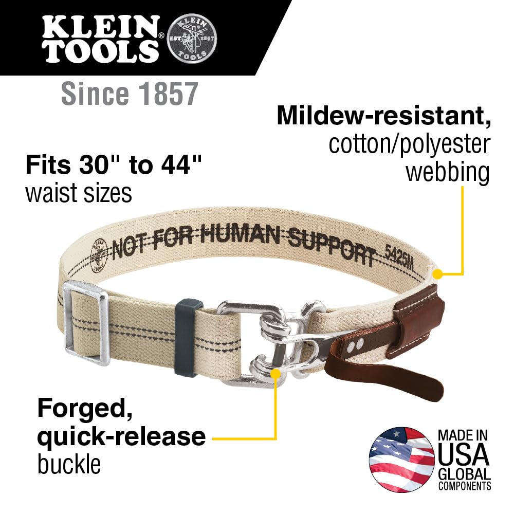 Klein Tools 5425XL Cotton/Polyester Work Tool Belt with Quick-Release Buckle - Heavy Duty for Ironworkers, Construction, Framing, Carpentry & Electrical Work - Perfect for Job Sites & Professional Tradesmen (XL Size)