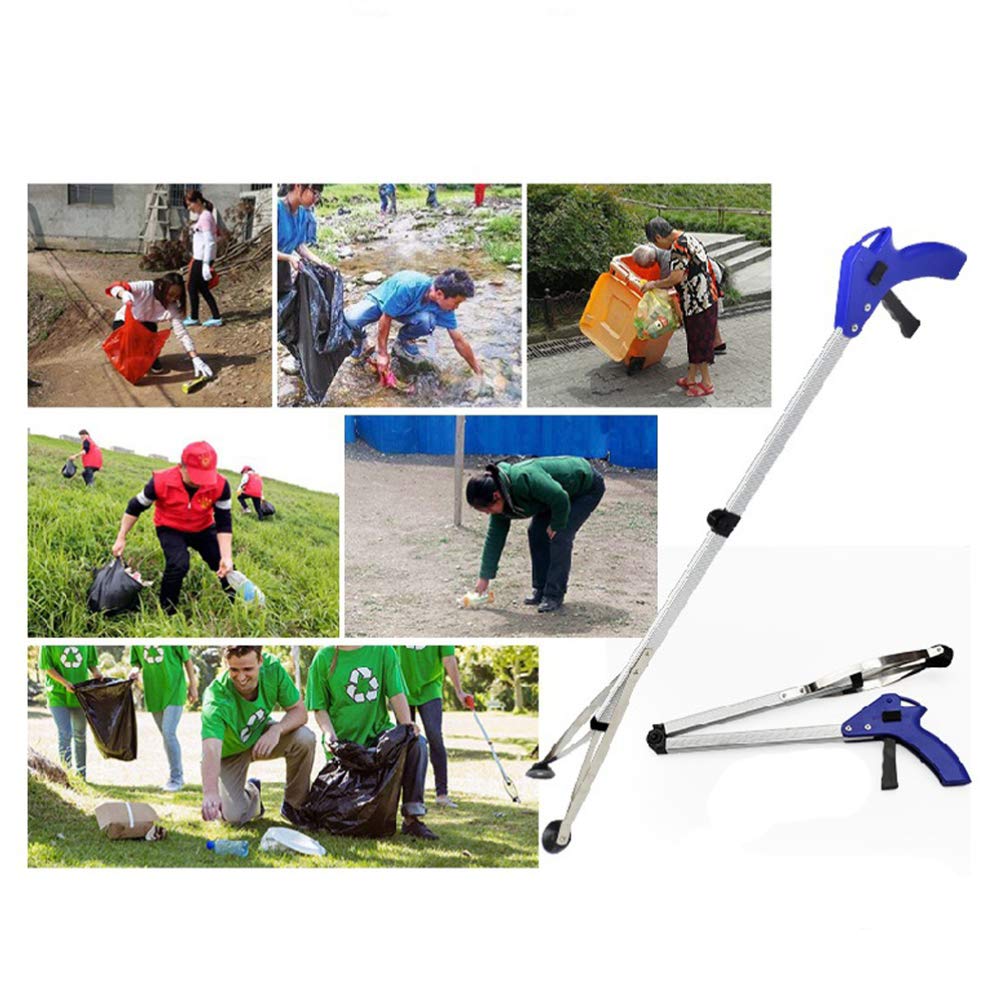 Foldable 83cm Long Reach Grabber Tool - Mobility Aid for Trash Pickup, Litter Collection & Reaching Assistance (Blue) | Ideal for Elderly, Disabled & Outdoor Cleaning
