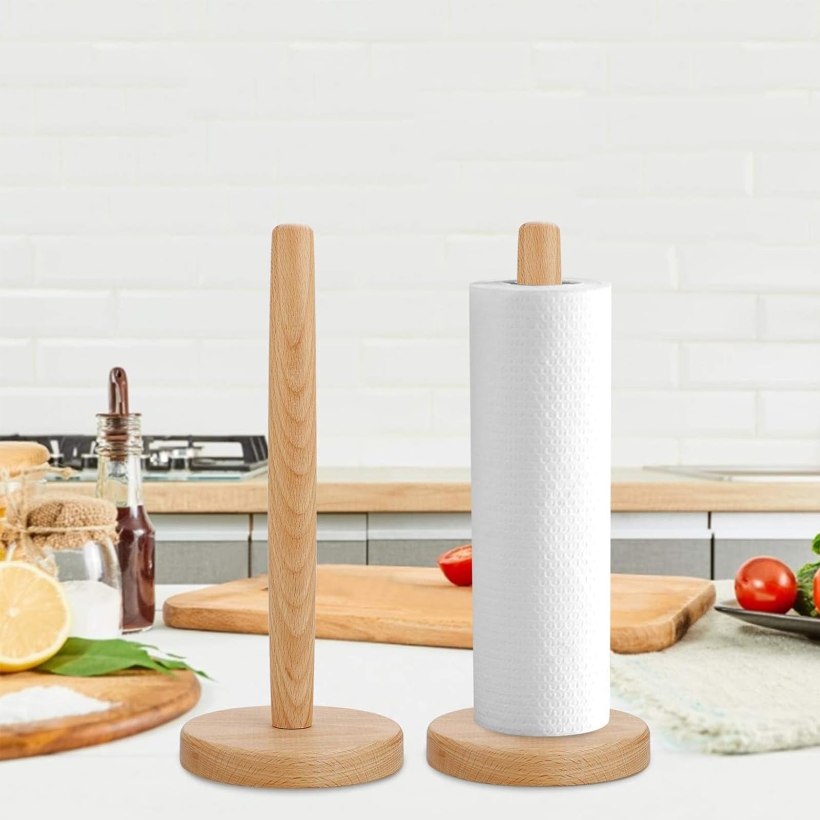 Eco-Friendly Bamboo Paper Towel Holder - Countertop Stand for Kitchen, Bathroom & Office - Fits Standard Paper Rolls - Wooden Organizer with Round Base for Cabinet or Countertop - Perfect for Home, Restaurant & RV Use