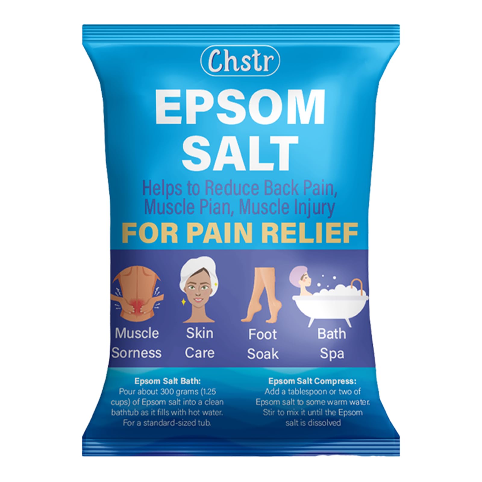Epsom Salt for Pain Relief - Magnesium Sulfate Bath Crystals for Muscle Relaxation, Foot Soak & Stress Relief (1kg) | Perfect for Post-Workout Recovery, Spa Day & Relaxing Baths