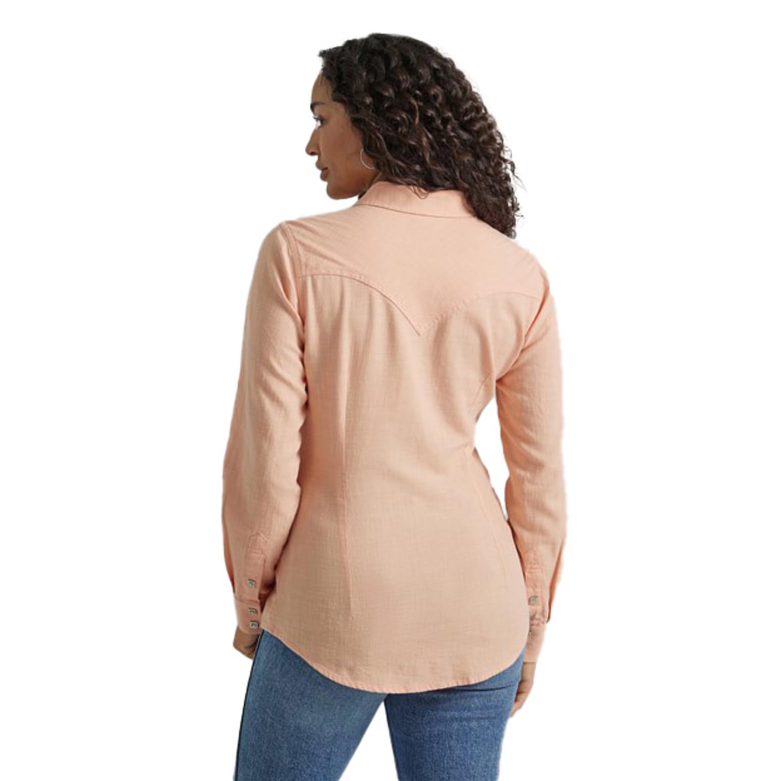 Wrangler Women's Vintage Peach Snap Button Shirt - Casual Western Style Top for Outdoor Adventures & Country Music Festivals