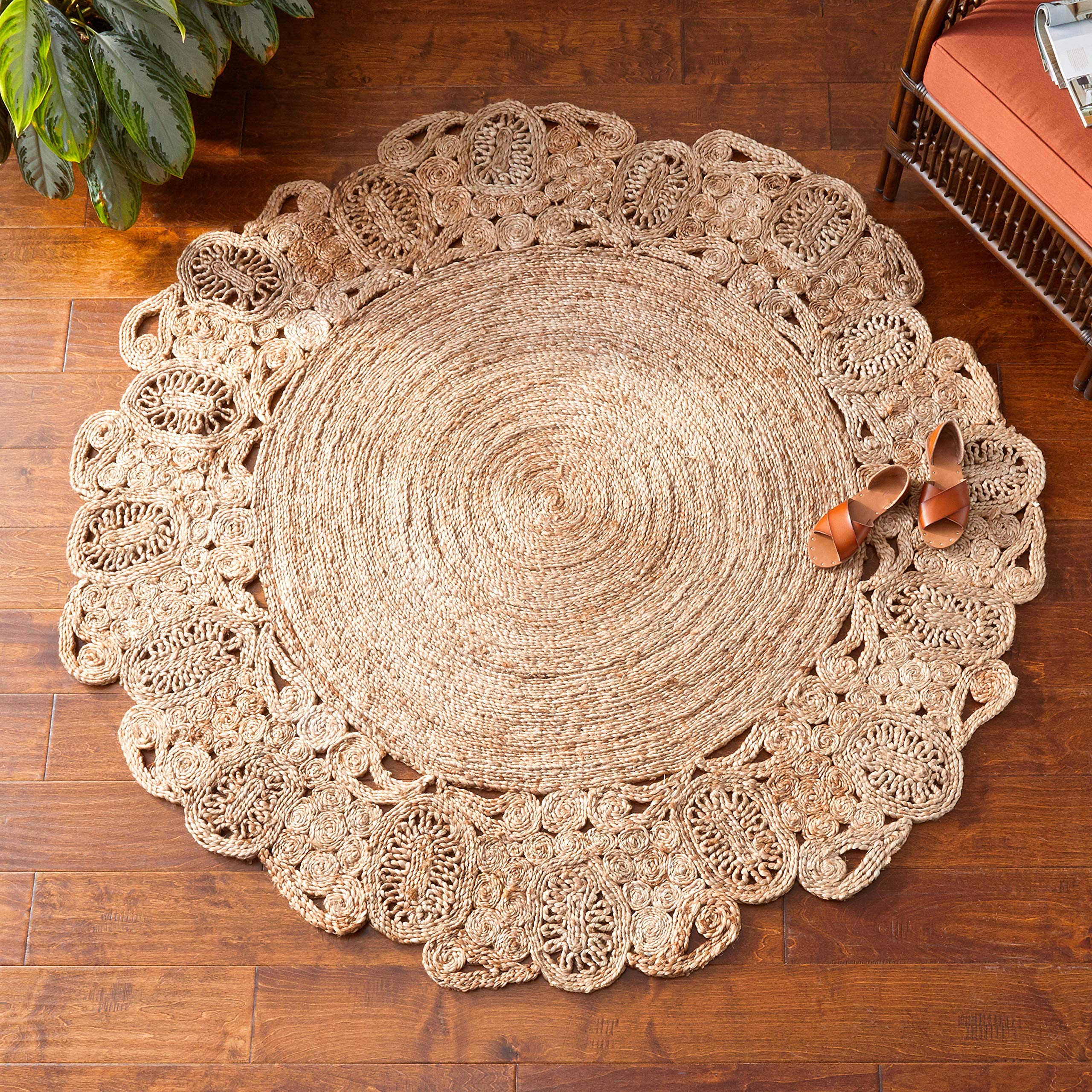 LR Home Natural Jute 6ft Round Braided Area Rug - Boho Farmhouse Style Indoor Carpet for Living Room, Bedroom, Playroom Decor | Eco-Friendly Home Accent for Cozy Spaces & Modern Interiors