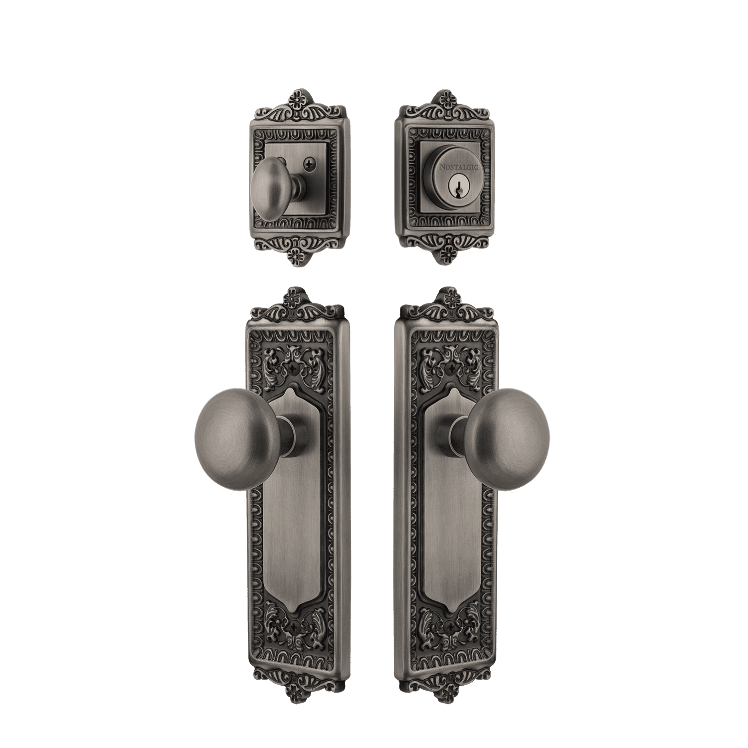 Antique Pewter Egg & Dart Entry Door Set with New York Knob - Classic Elegance for Victorian & Traditional Home Entryways