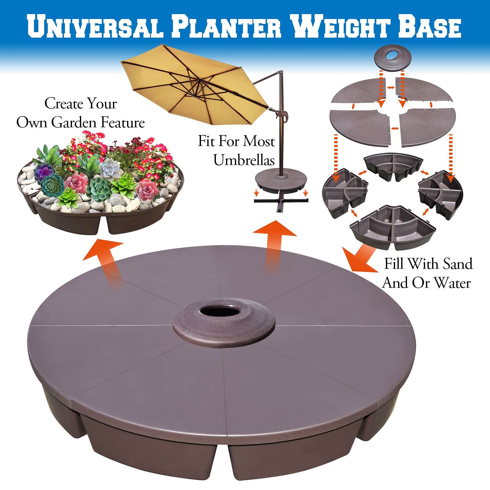 BenefitUSA Heavy Duty Portable Umbrella Base Stand with Fillable Planter - Outdoor, Patio, Garden & Market Use - Perfect for Poolside, Backyard, Restaurant and Commercial Spaces