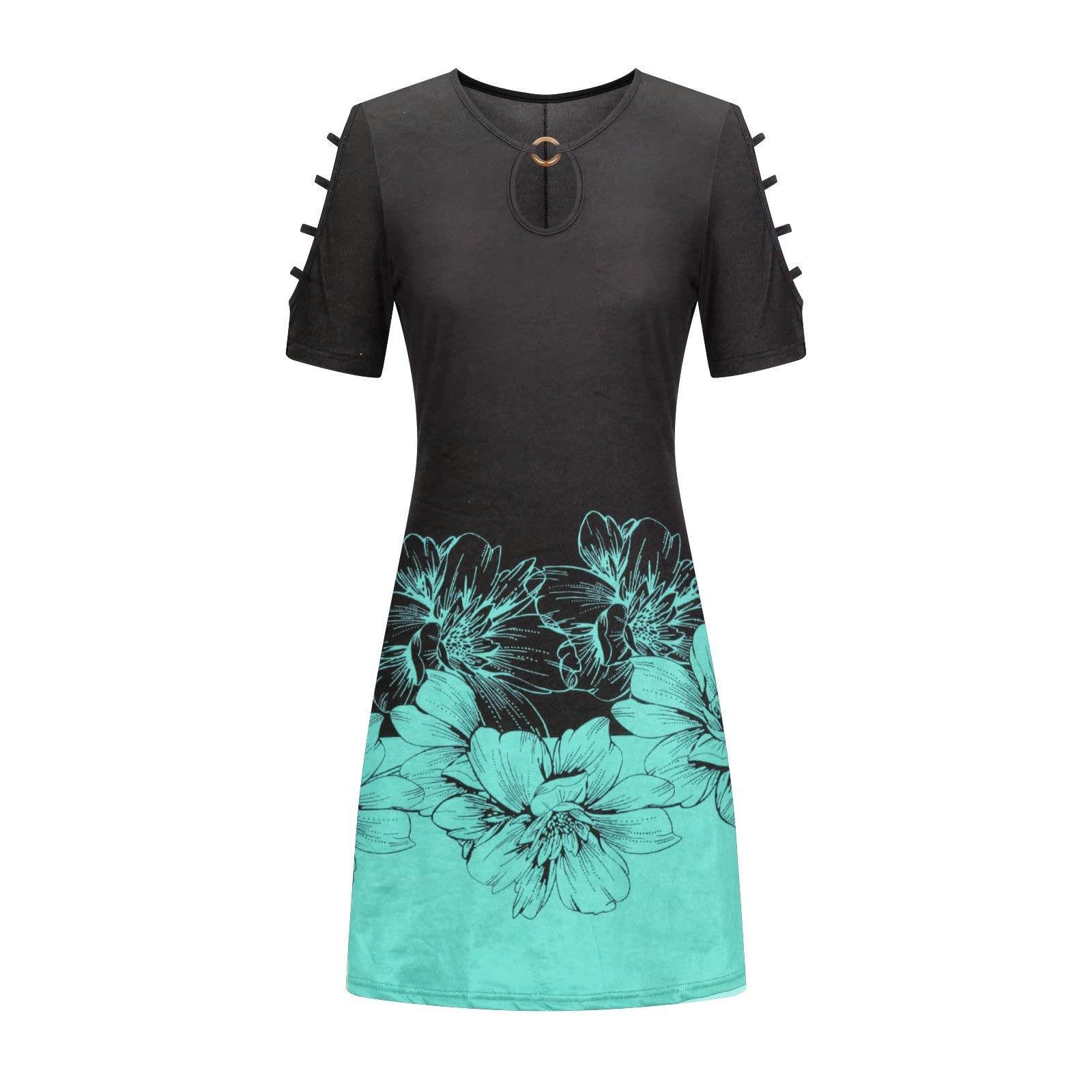 Women's Floral Print Cold Shoulder Summer Dress 2022 - A-Line Boho T-Shirt Midi Sundress for Casual Wear, Spring Outfits & Beach Vacations