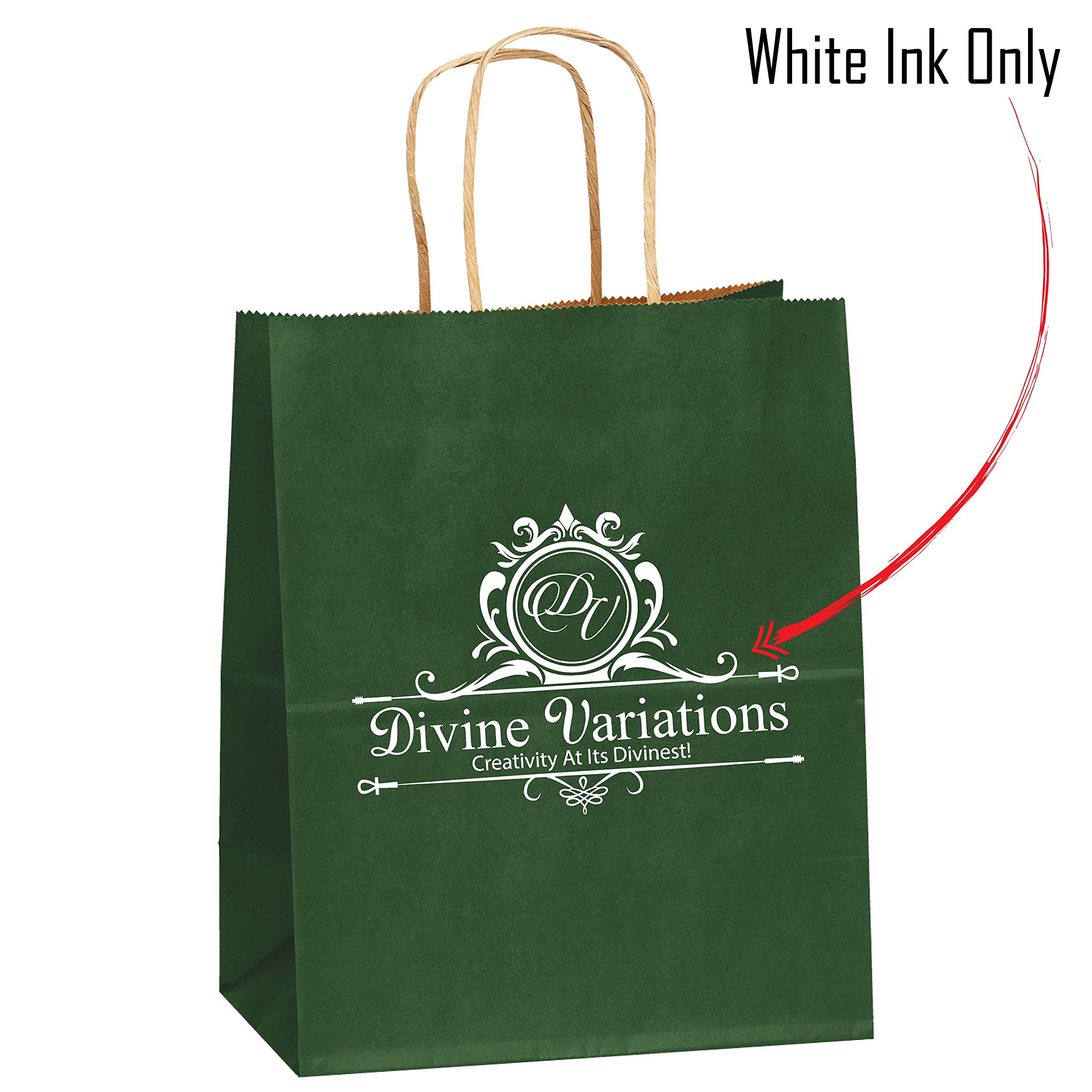 Eco-Friendly Kraft Paper Bags 8x4.75x10.25 Inches - 25 Pack Green Custom Printed Logo Bags for Retail Packaging, Gift Bags & Grocery Shopping