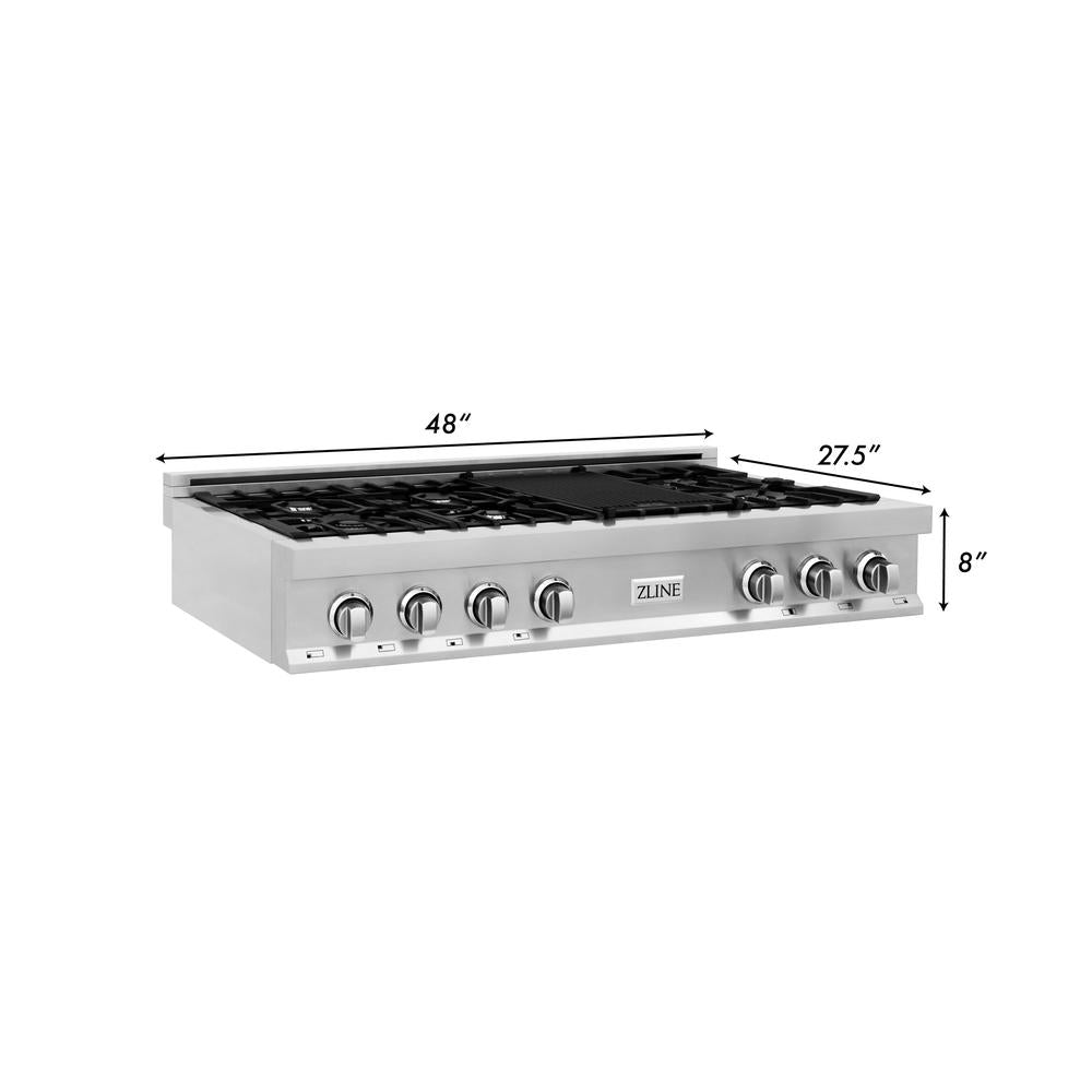 ZLINE 48-Inch Stainless Steel Gas Rangetop with 30-Inch Double Wall Oven Kitchen Package (2KP RTAWD48) - Perfect for Modern Home Chefs & Professional Style Cooking