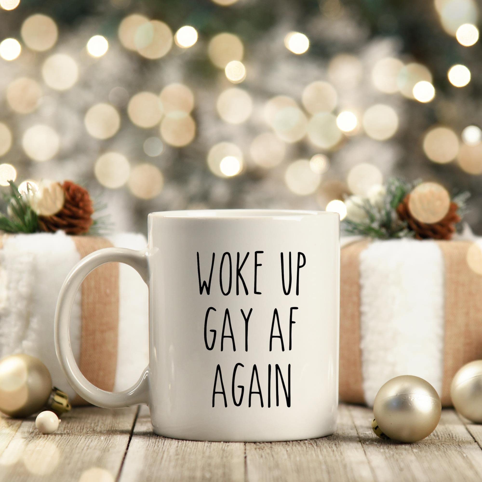Woke Up Gay AF Again Mug - Funny LGBTQ Pride Coffee Cup for Lesbian, Gay, Bi, Trans & Queer Friends - Perfect Gift for Pride Month, Coming Out Parties & Daily Coffee Breaks