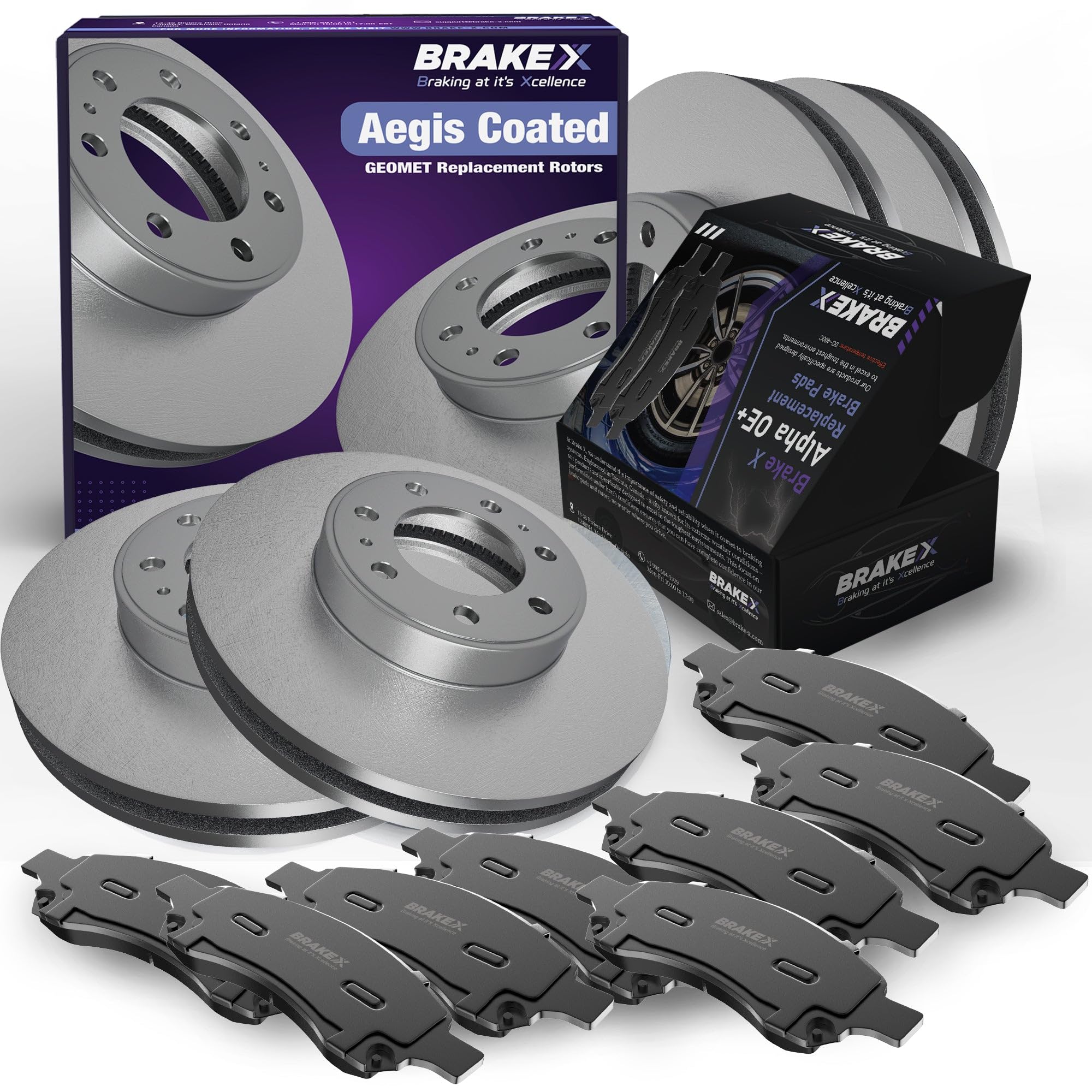 High-Performance Front & Rear Brake Pads and Rotors Kit for 2012-2019 Dodge Journey - AEGIS GEOMET Coated Rotors & Alpha Ceramic Pads | Perfect for City Driving, Highway Commuting & Heavy Load Towing