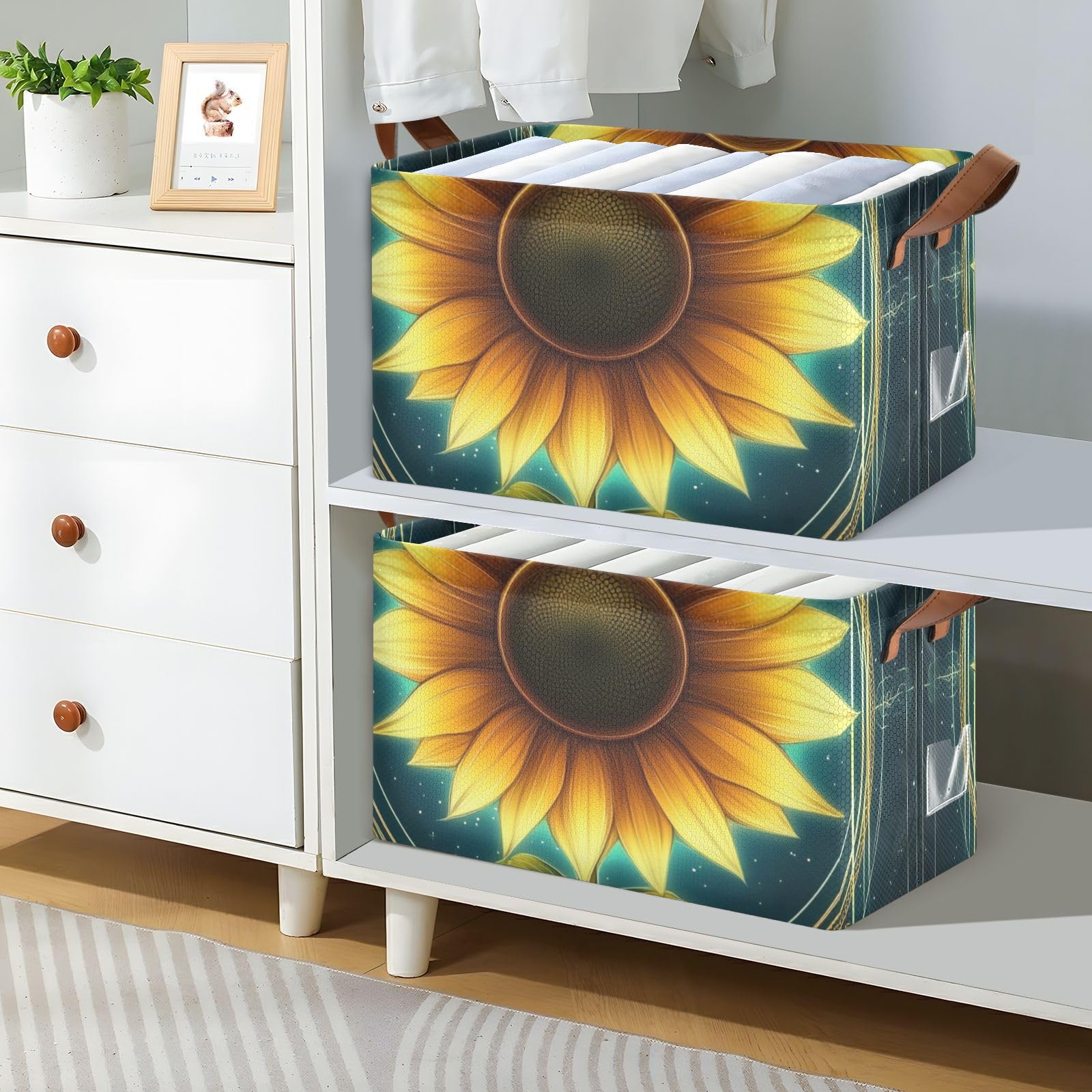 Sunflower Neon Tarot Foldable Storage Baskets - 2 Pack for Closet, Pantry & Office