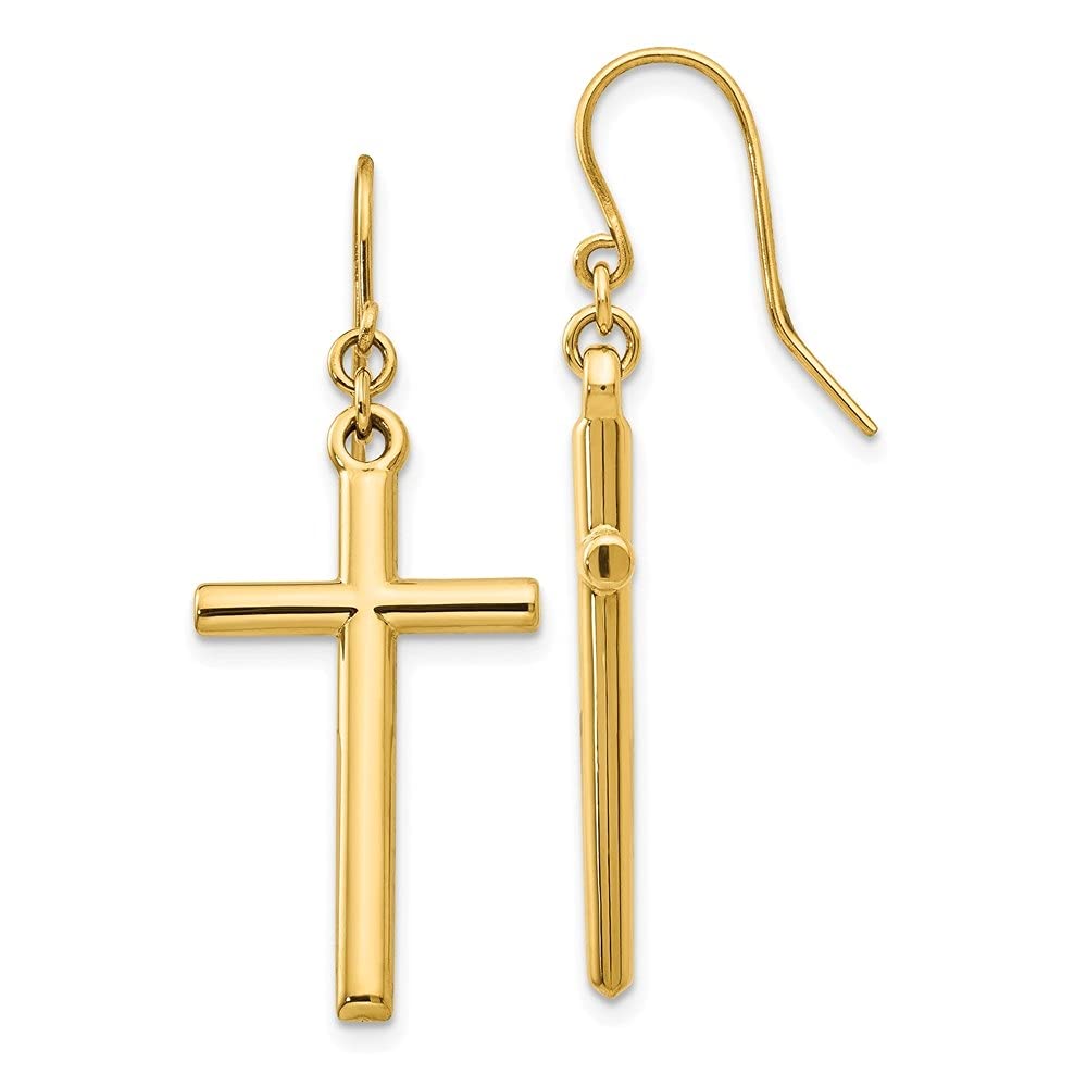 14K Yellow Gold Cross Shepherd Hook Dangle Earrings for Women - Elegant Religious Jewelry Gift for Church, Weddings & Special Occasions | Diamond2Deal