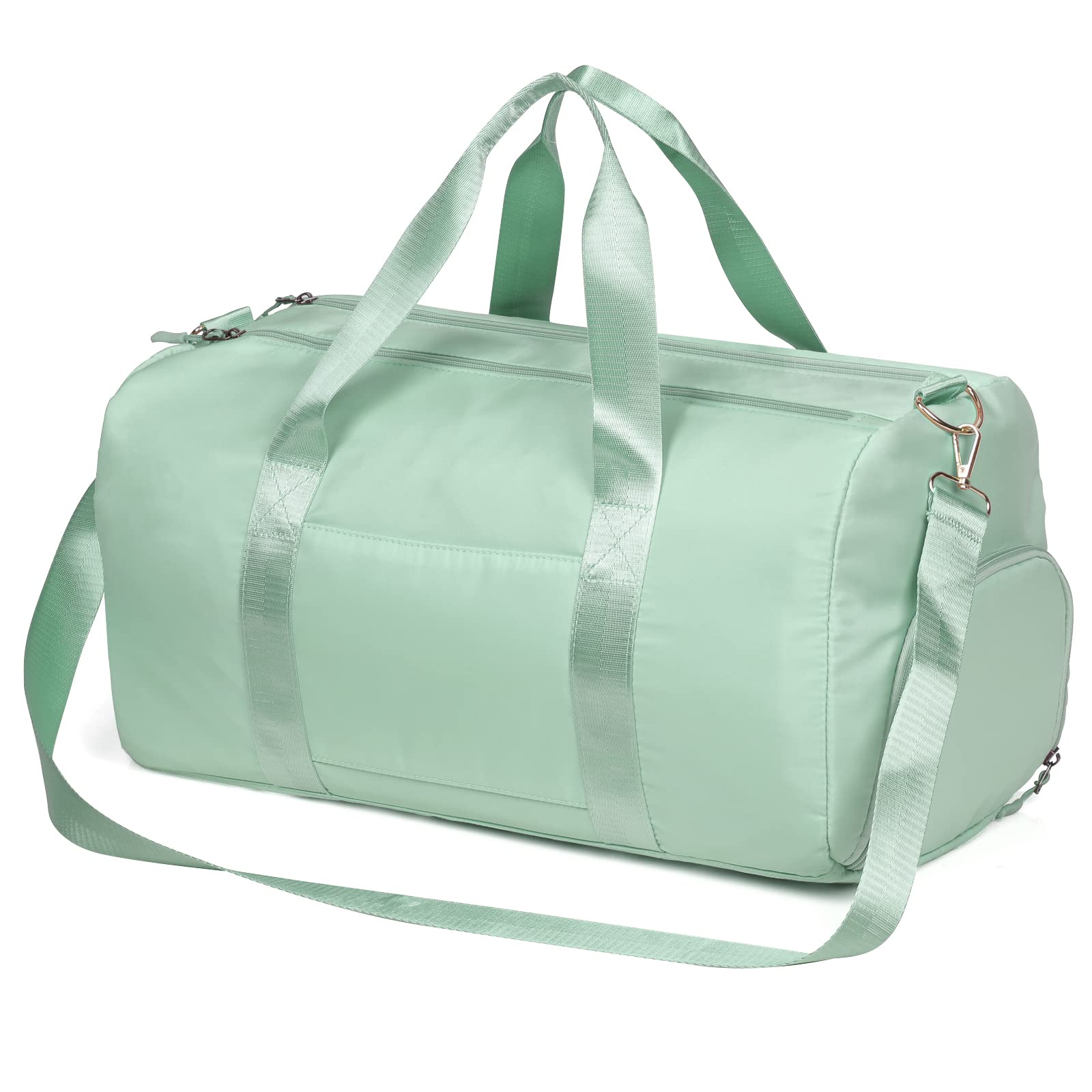 Waterproof Gym Duffle Bag for Women - Lightweight Travel Duffel Carry On Shoulder Bag with Shoe Compartment | Perfect for Sports, Overnight Trips, School & Camping | Medium Green Weekender Bag