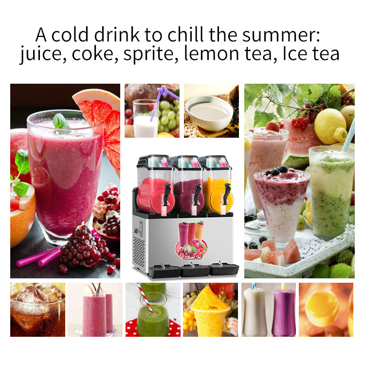 110V Commercial Slushy Machine 45L 3-Tank Stainless Steel Margarita Frozen Drink Maker with Powerful Compressor - 1100W High Efficiency Cooling for Supermarkets, Cafes, Restaurants & Bars - Perfect for Summer Parties, Poolside Events and Refreshment Stands