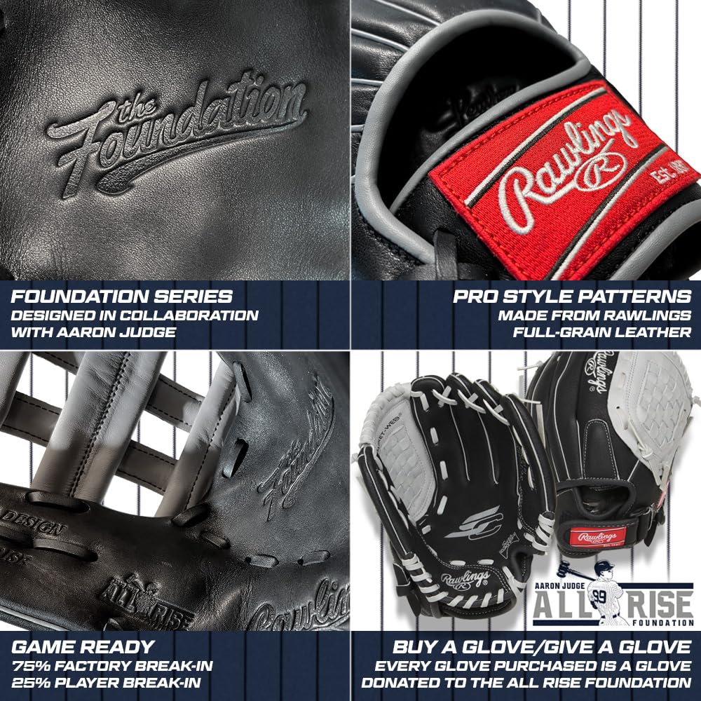 Rawlings Foundation Series Baseball Glove - Official Aaron Judge Collaboration | Youth & Adult Sizes | Perfect for Training, Games & Collecting | Premium Leather & Multiple Styles