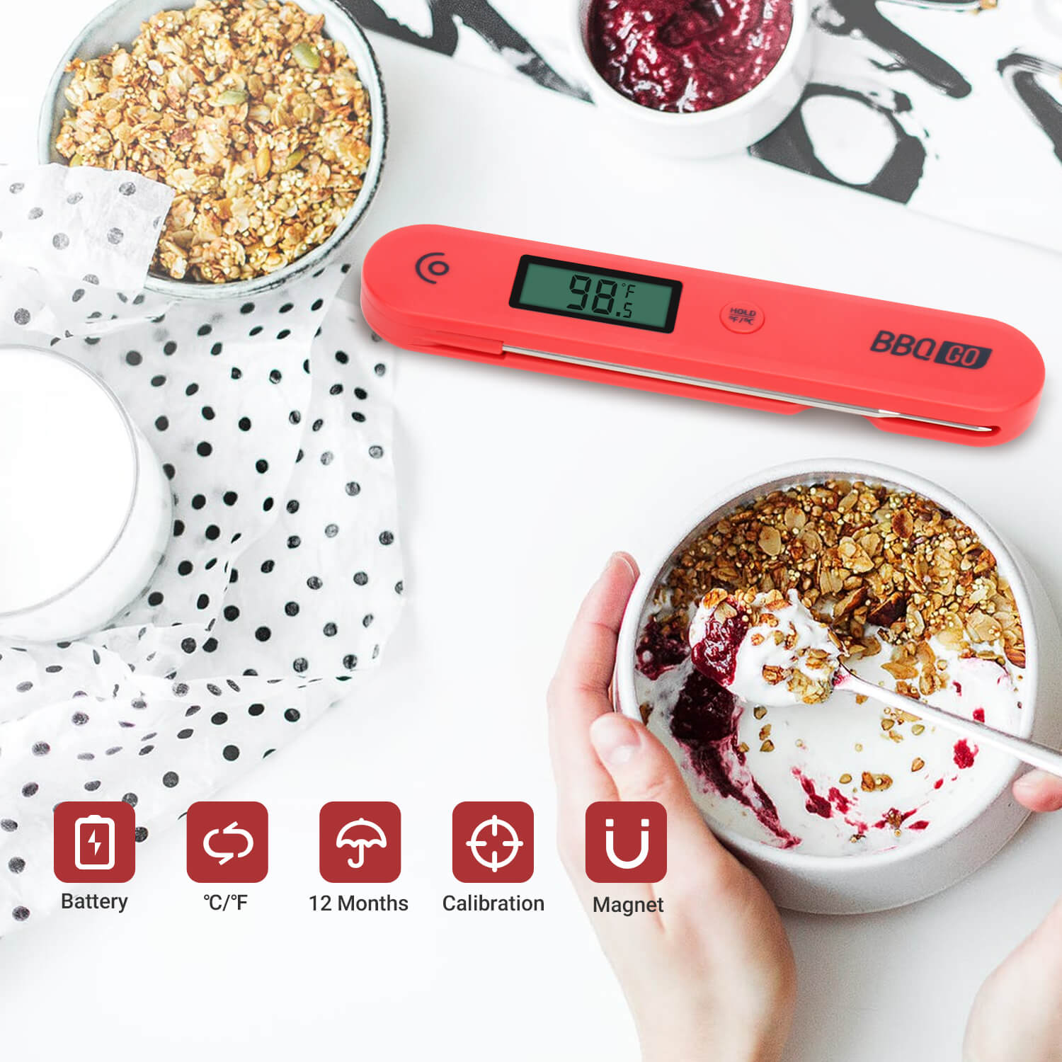 Inkbird BG HH1C Digital Instant Read Food Thermometer - Foldable, Fast & Accurate for Grilling, BBQ, Baking, and Cooking
