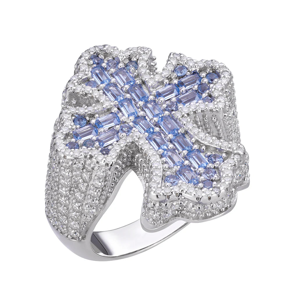 **Moissanite Baguette Aquamarine Cross Ring for Men - 925 Sterling Silver - Perfect for Gifts, Weddings & Everyday Wear**