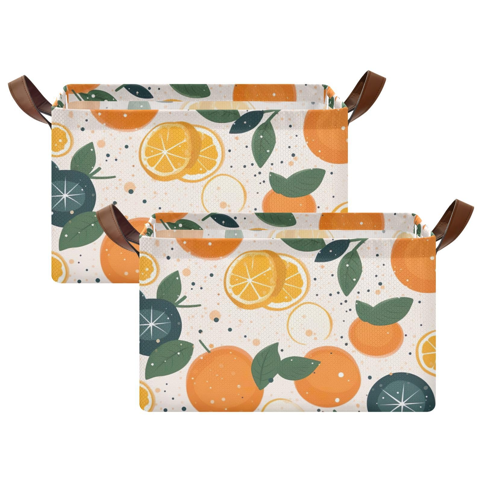 Emelivor Foldable Storage Bins with Handles - Orange Rectangular Storage Baskets for Shelves | Organizer for Home, Dorm, Office, Nursery & Closet | Perfect for Toys, Books, Clothes & Home Organization