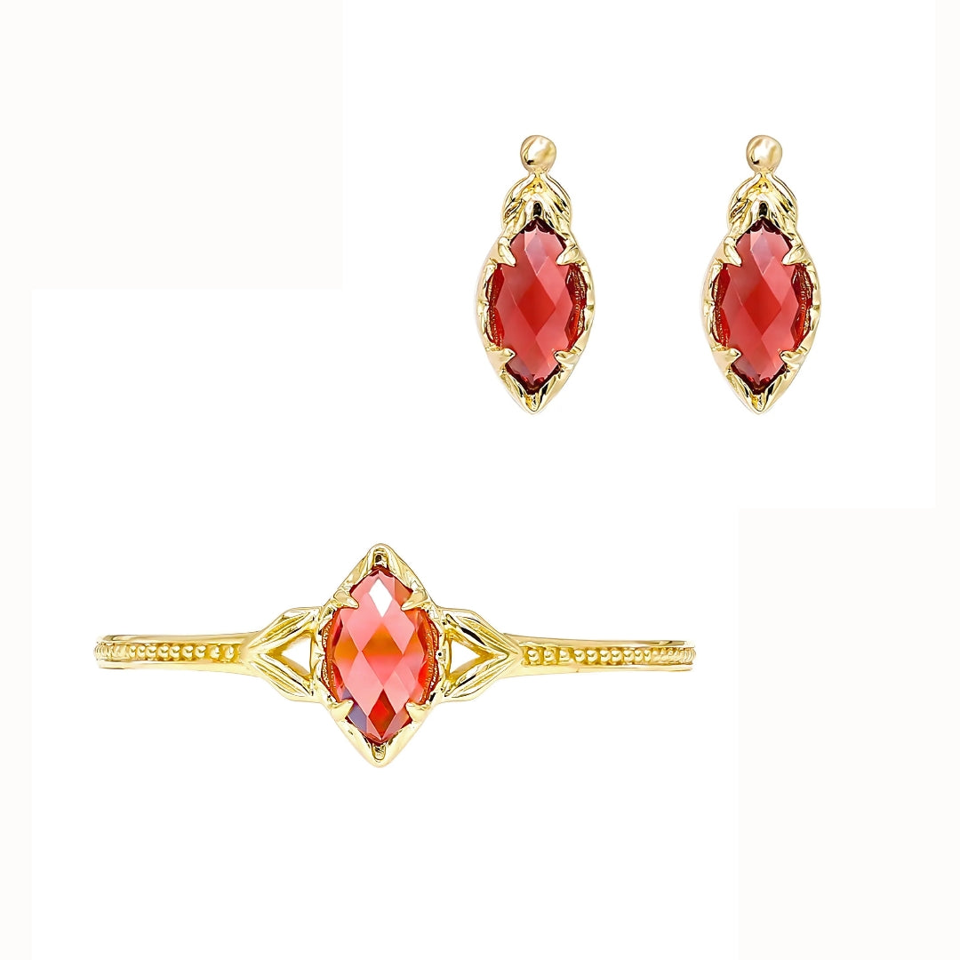 Marquise Red Garnet January Birthstone Ring & Earrings Set | KE178 | Perfect Gift for Birthdays, Anniversaries & Special Occasions