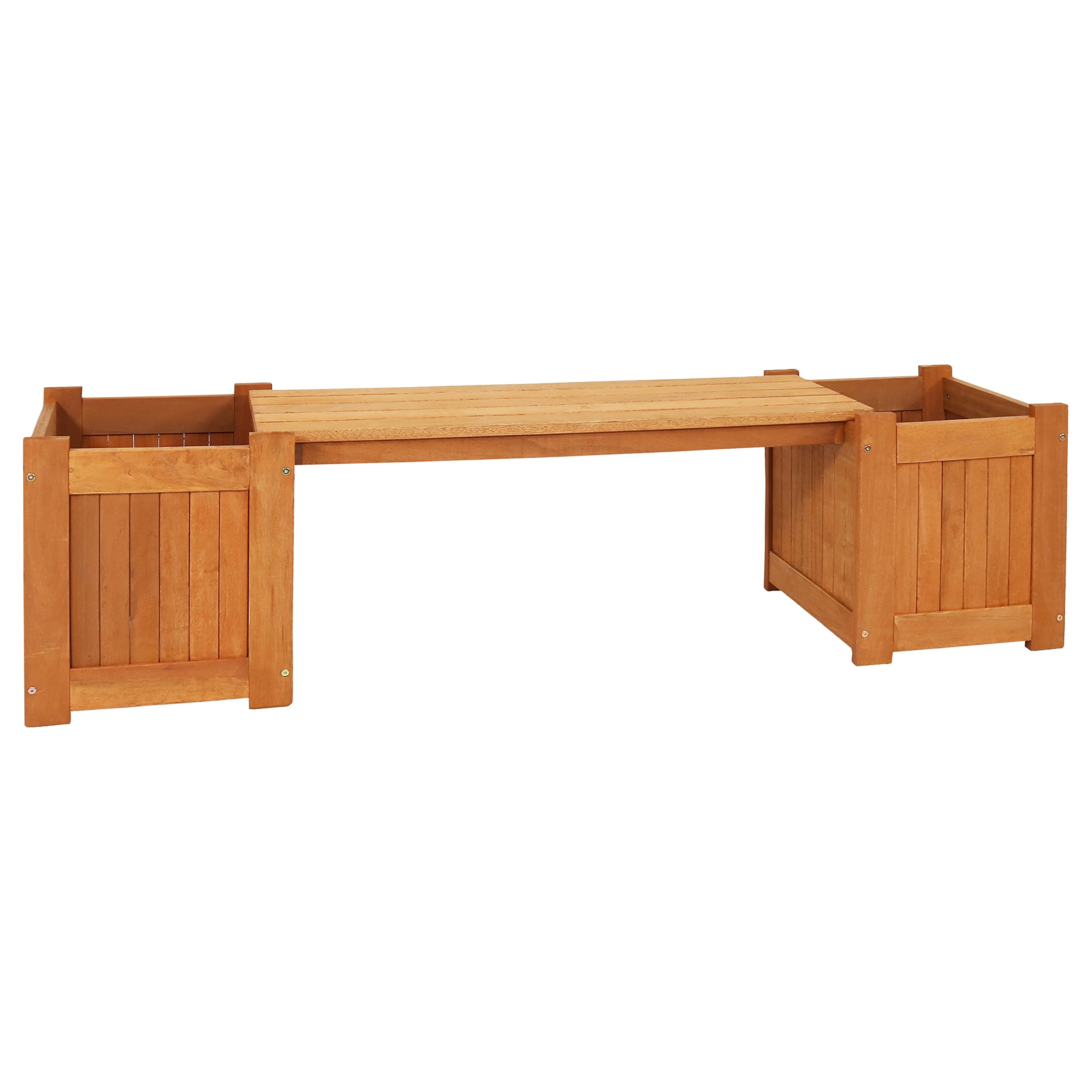 Sunnydaze 68-Inch Meranti Wood Outdoor Planter Box Bench with Teak Oil Finish - Perfect for Patio, Garden, and Backyard Seating Decor
