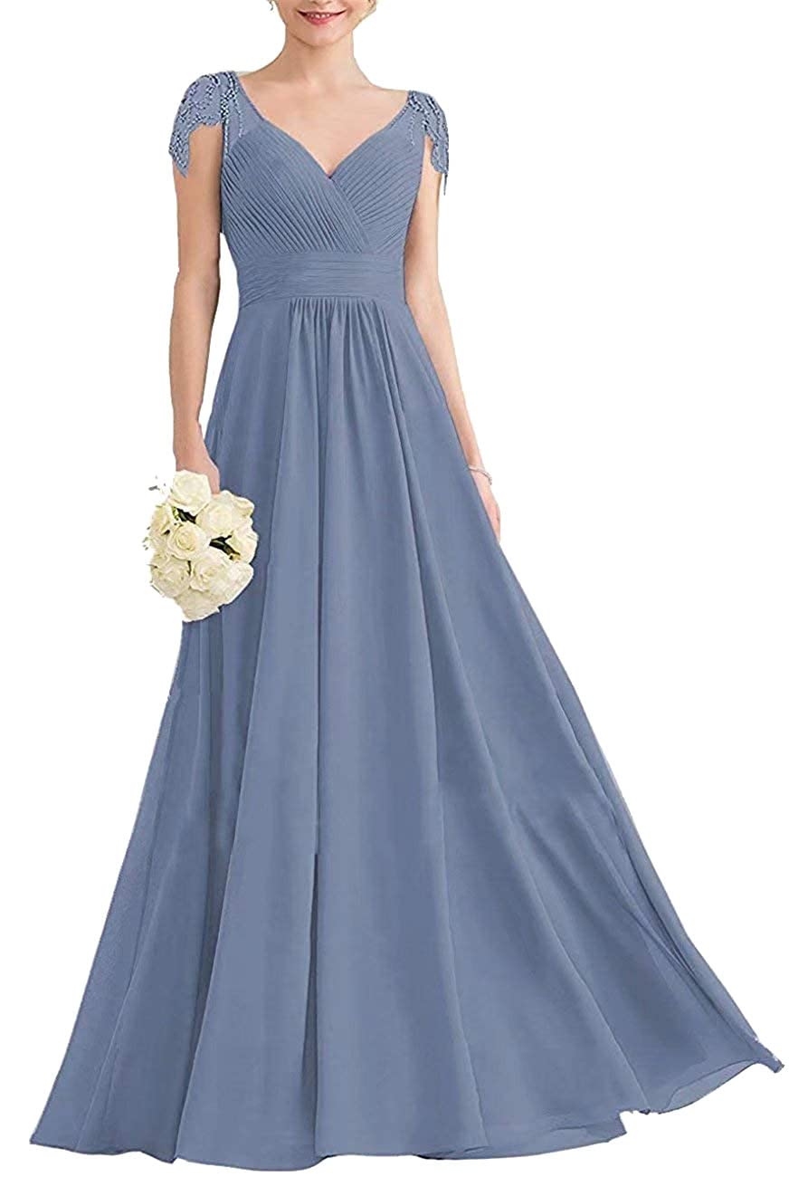 Elegant JAEDEN Long Chiffon Bridesmaid Dress for Wedding & Prom - Cap Sleeve Formal Party Gown | Perfect for Bridal Showers, Evening Galas & Special Occasions