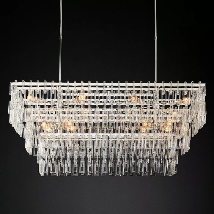 Arrebol 3-Tier Rectangular Chandelier - 60 Inch Modern Crystal Pendant Light Fixture for Dining Room, Living Room & Bedroom Lighting