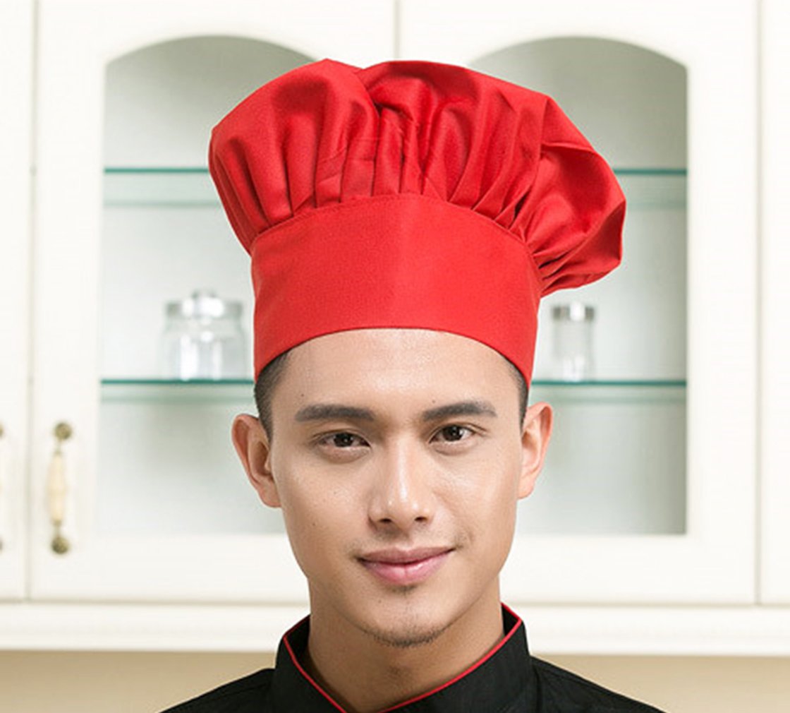 Professional Adjustable Elastic Chef Hat for Adults - Red Baker Kitchen Cooking Cap for Chefs & Culinary Enthusiasts | Perfect for Restaurants, Baking, Cooking Classes & Halloween Costumes