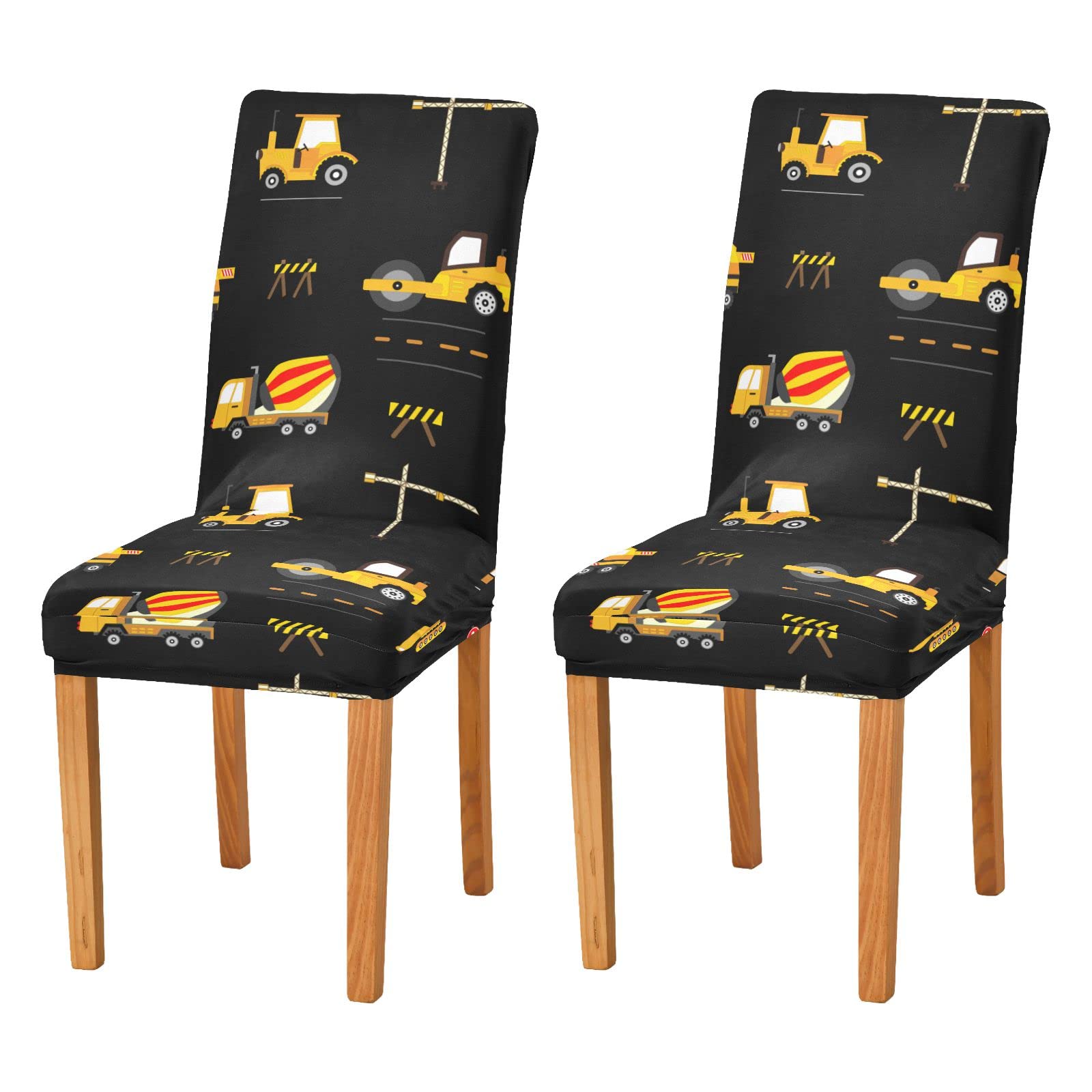Washable Stretch Parsons Chair Slipcovers Set of 2 - Cute Construction Machinery Design for Kids, Durable Kitchen & Dining Room Chair Protector Covers - Perfect for Home, Hotel, Wedding & Party Decor