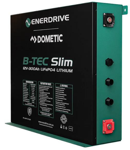 Enerdrive B-TEC 300Ah 12V LiFePO4 Slim Metal Case Deep Cycle Battery - Perfect for RVs, Marine & Off-Grid Solar Power Systems