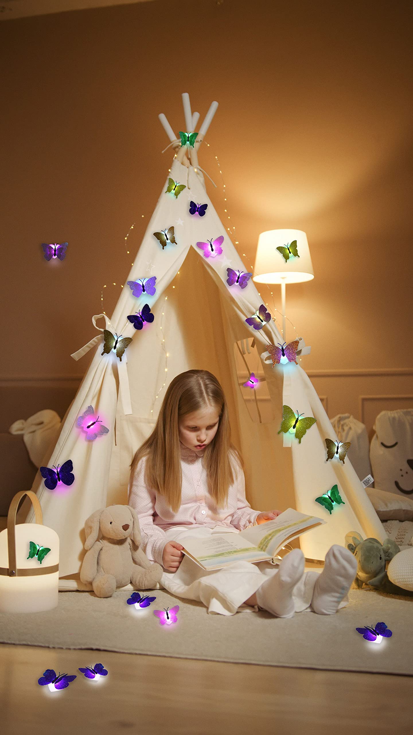 3D LED Butterfly Night Lights - 40Pcs Single & Double Wing Wall Decoration Lights with Glow Effect for Bedroom, Garden, Party Decor | Perfect for Kids Room, Wedding, Outdoor Landscape Lighting