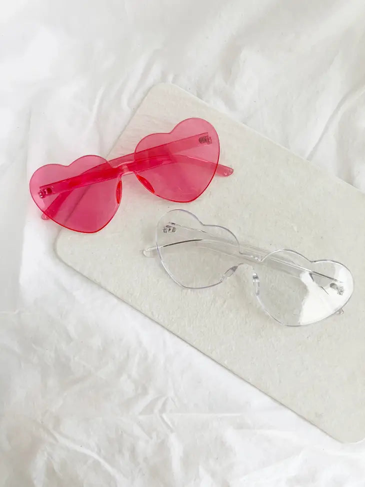 Stylish Thick Heart Sunglasses - Clear Lens for UV Protection - Perfect for Summer, Beach, and Outdoor Activities