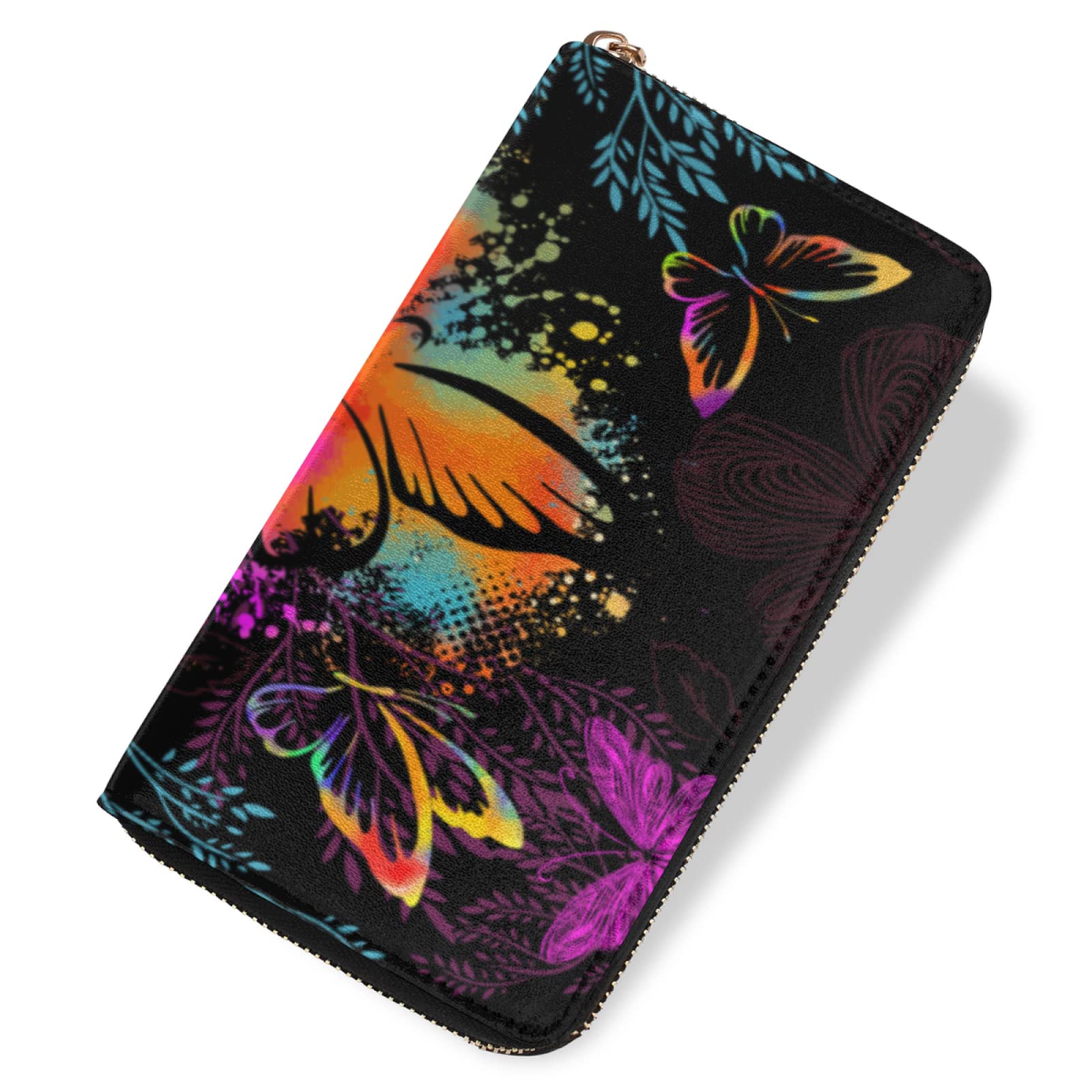 Butterfly Wallet for Women - Gold Zip Credit Card Holder & Organizer | Large Capacity Lightweight Purse for Daily Use